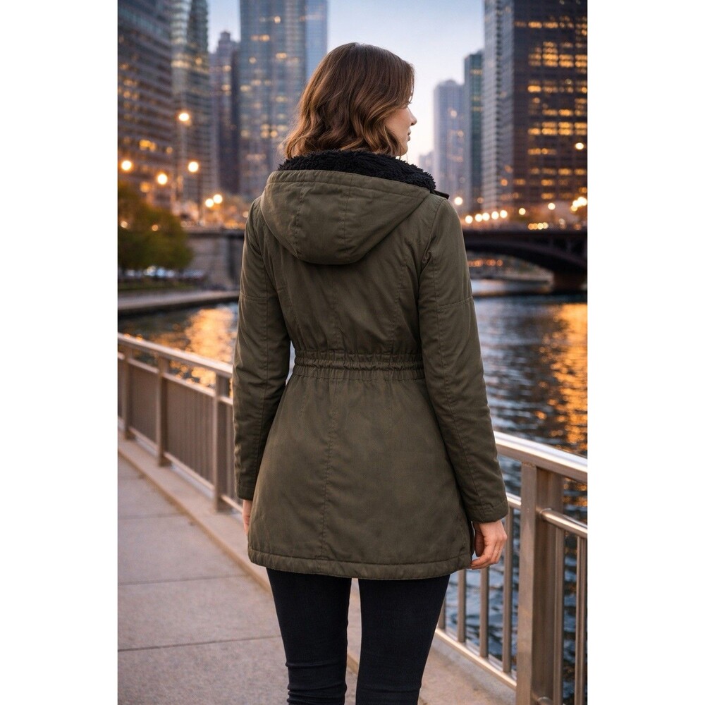 Mark New York Andrew Marc XS Olive Green Fully Fur Lined Heavy Winter Parka Coat - Picture 6 of 7
